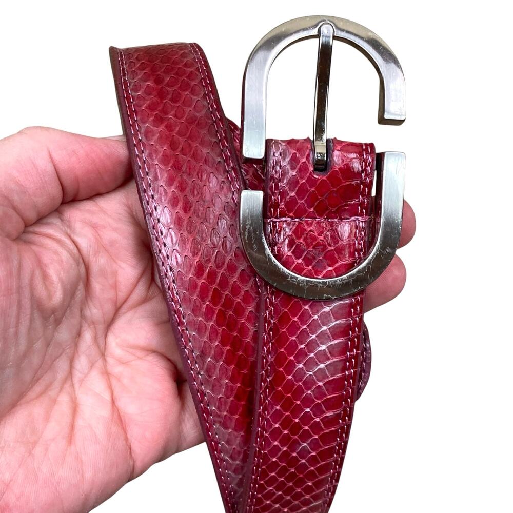 Vintage Raspberry Red Snakeskin Belt 34 Inch Waist